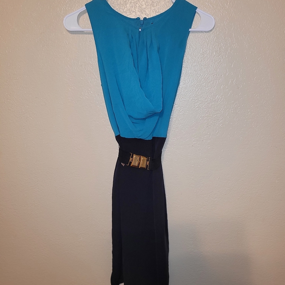 BCBGMaxAzria Teal Sleeveless Colorblock Belted Dress Size 02